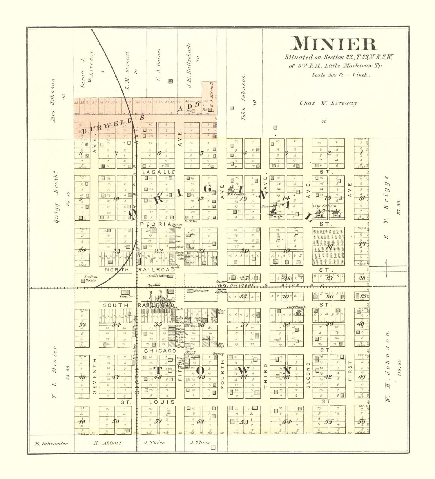 Vintage Map of Minier, Illinois 1891