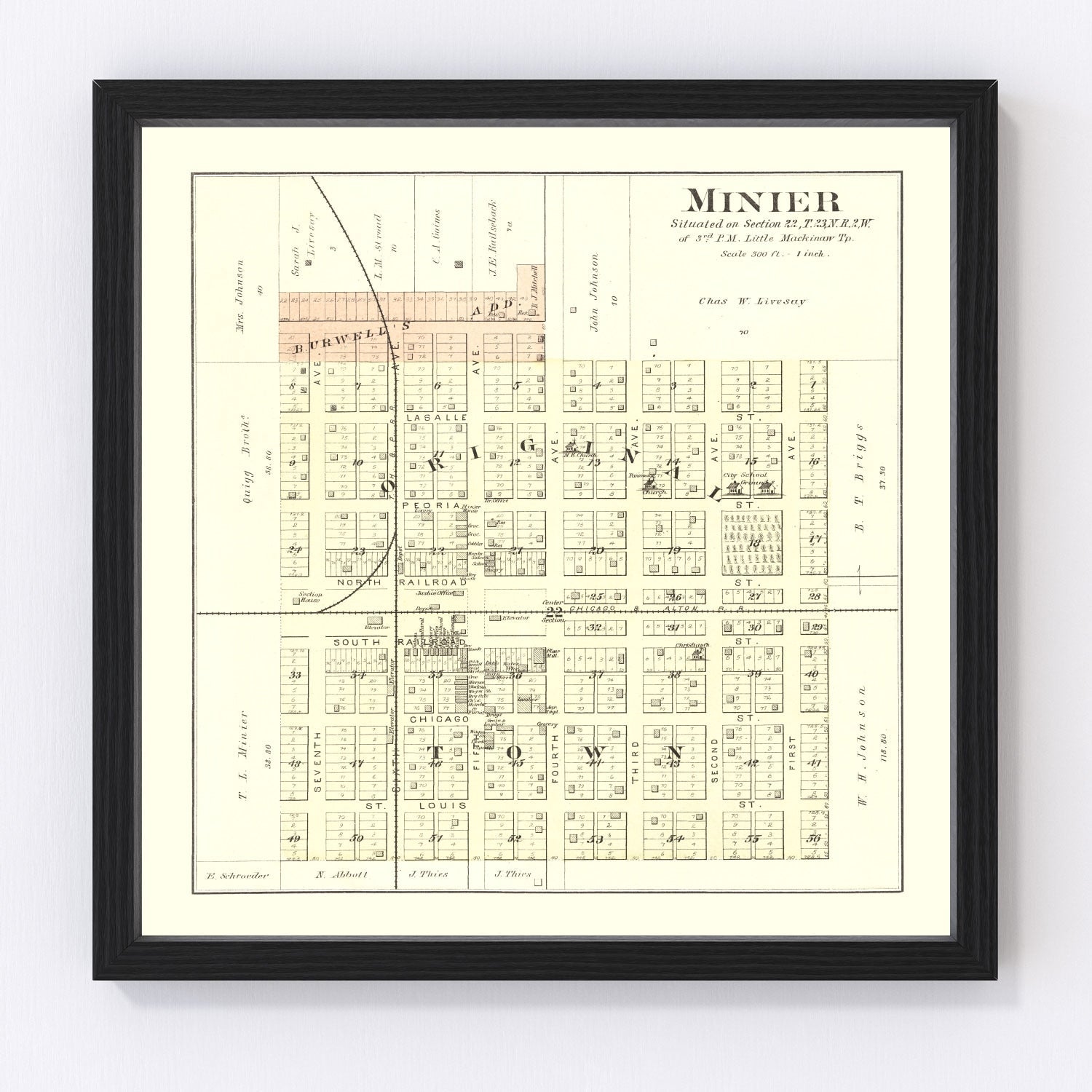Vintage Map of Minier, Illinois 1891