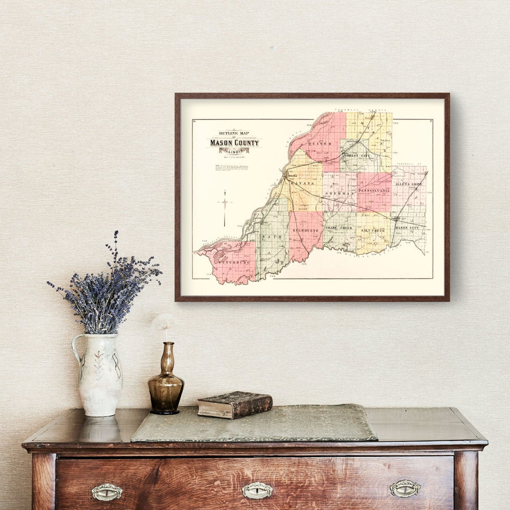 Vintage Map of Mason County, Illinois 1891