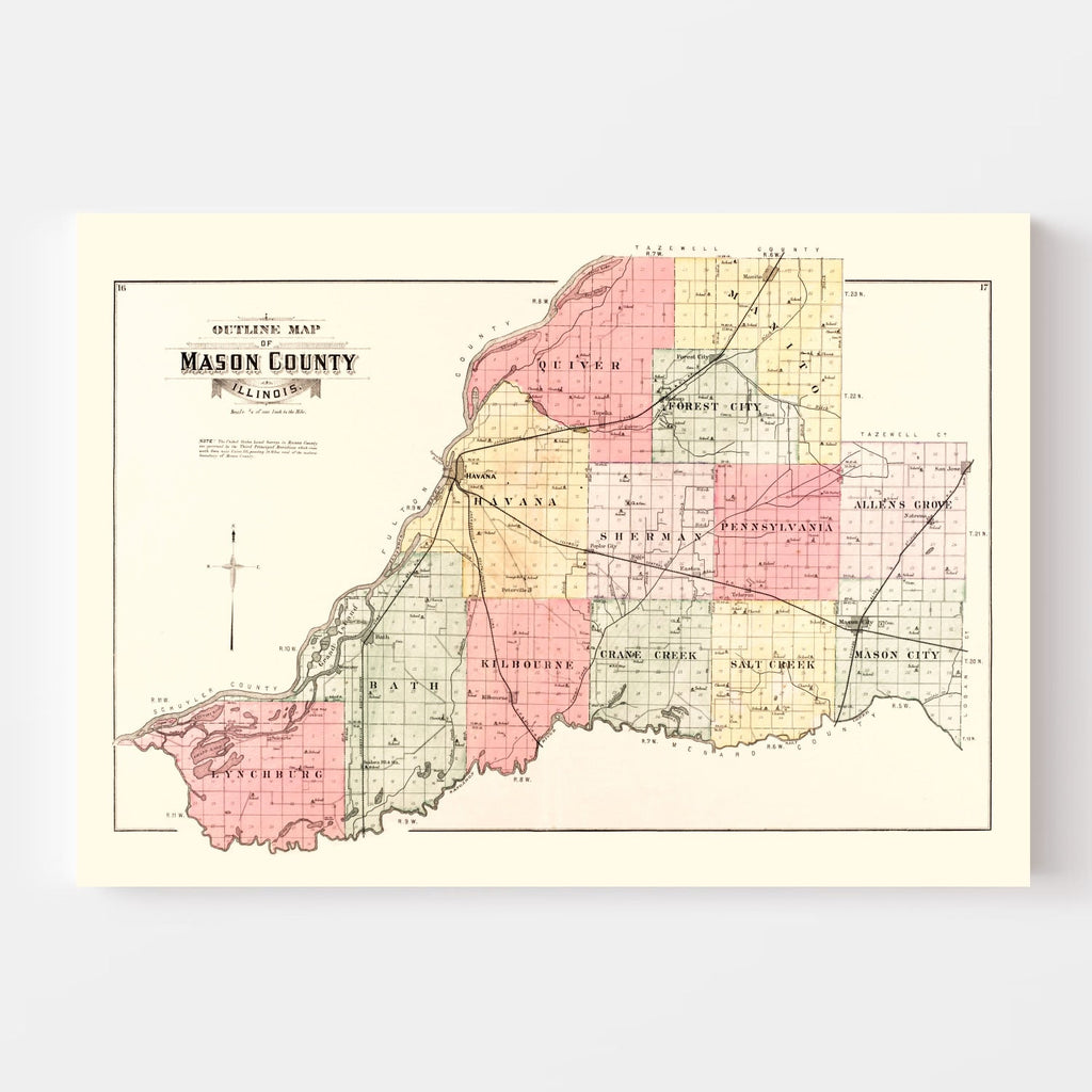 Vintage Map of Mason County, Illinois 1891