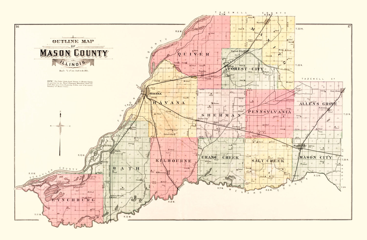 Vintage Map of Mason County, Illinois 1891