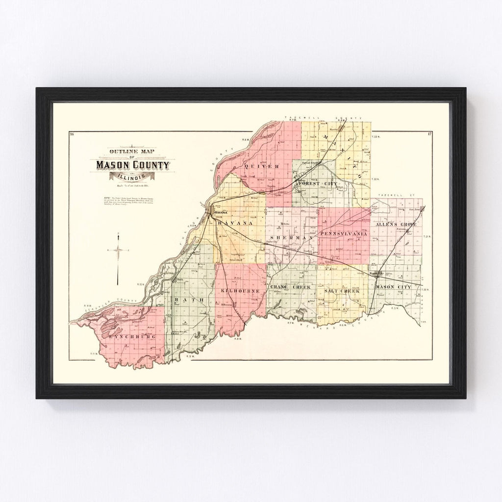 Vintage Map of Mason County, Illinois 1891