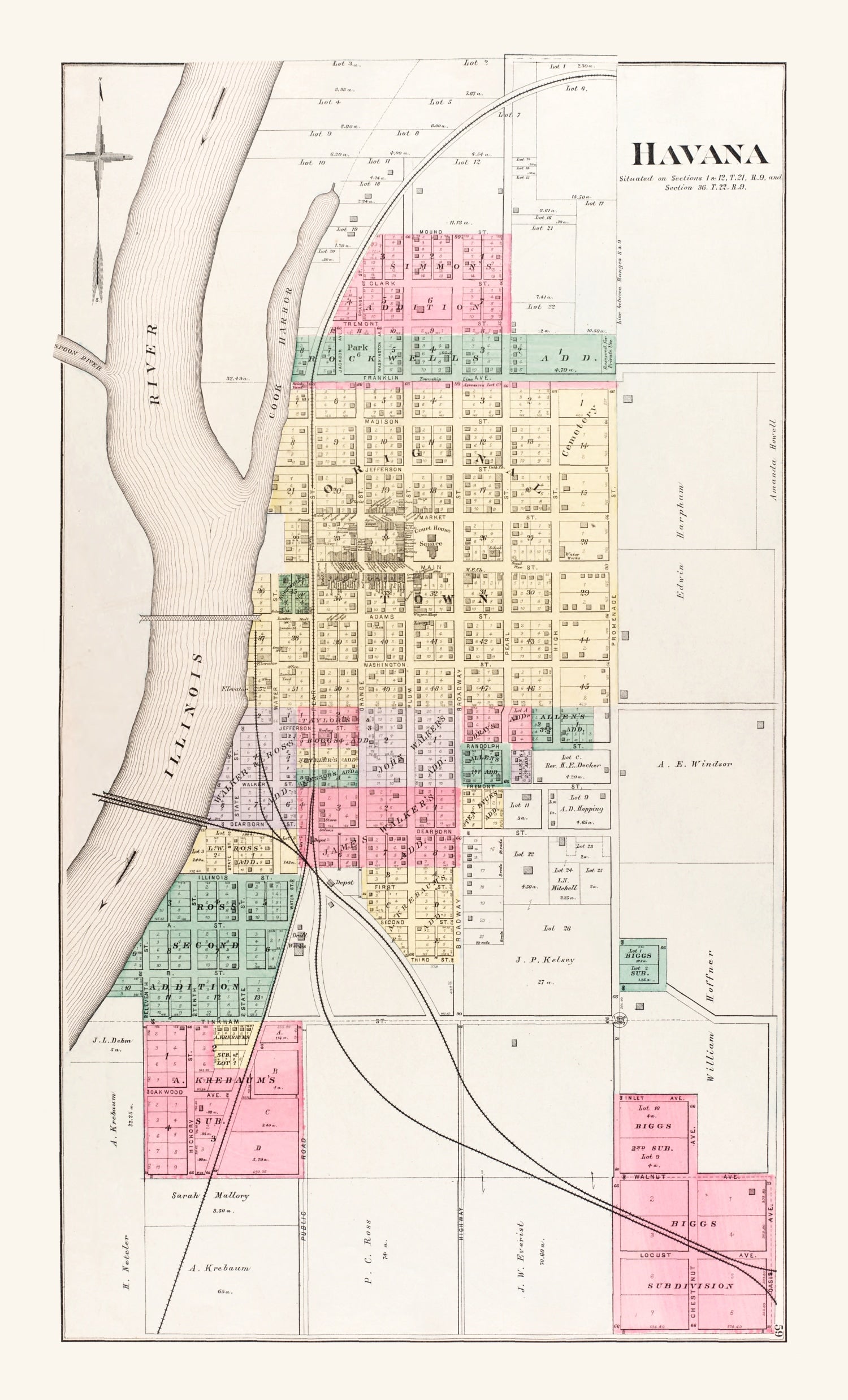 Vintage Map of Havana, Illinois 1891