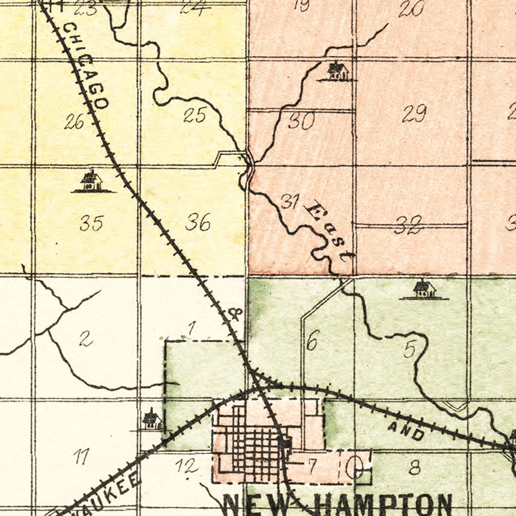 Vintage Map of Chickasaw County, Iowa 1892