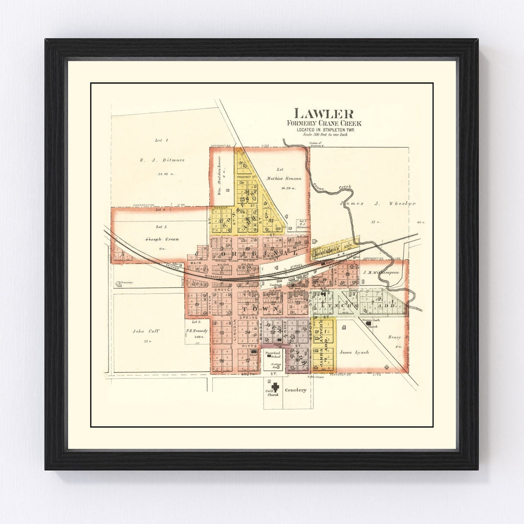 Vintage Map of Lawler, Iowa 1892