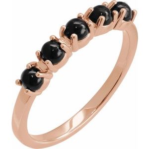 14K Rose Gold Natural Black Onyx Cabochon Stackable Ring