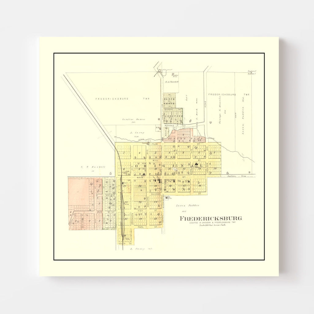 Vintage Map of Fredericksburg, Iowa 1892