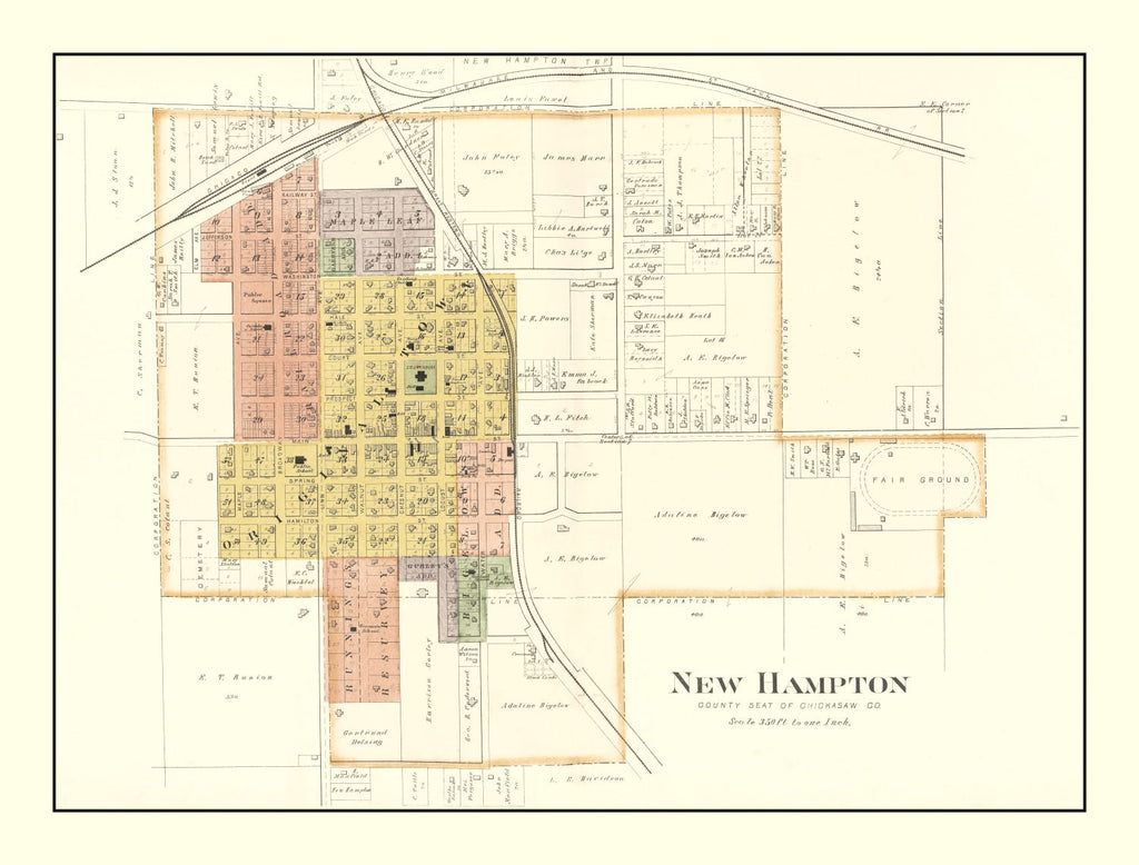 Vintage Map of New Hampton, Iowa 1892