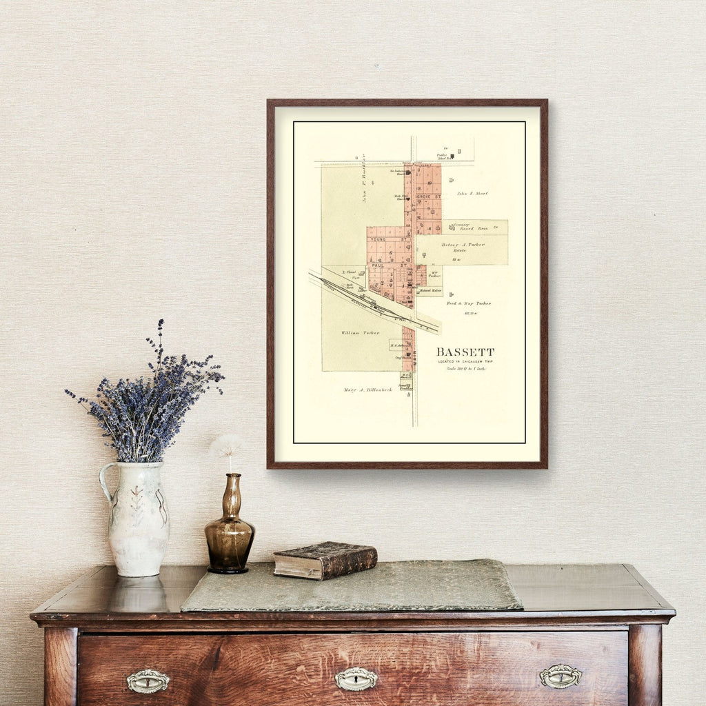 Vintage Map of Bassett, Iowa 1892