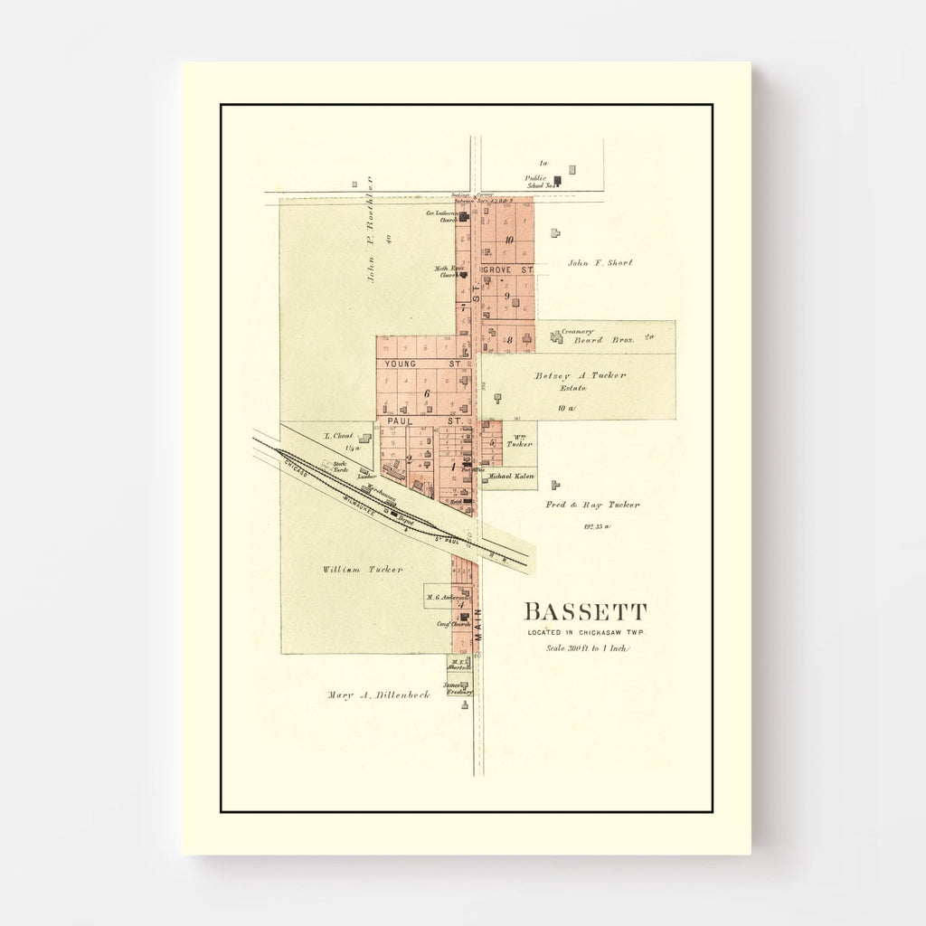Vintage Map of Bassett, Iowa 1892
