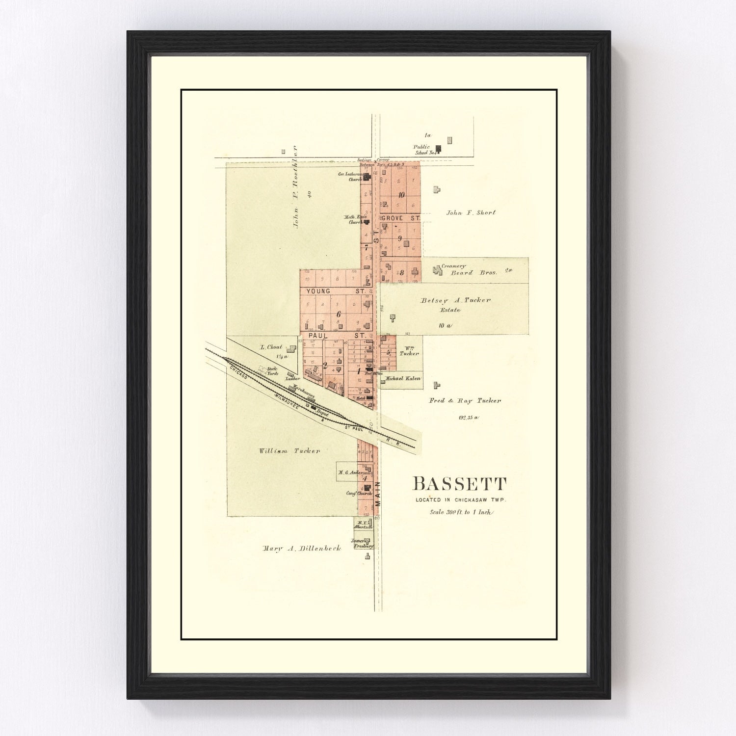 Vintage Map of Bassett, Iowa 1892