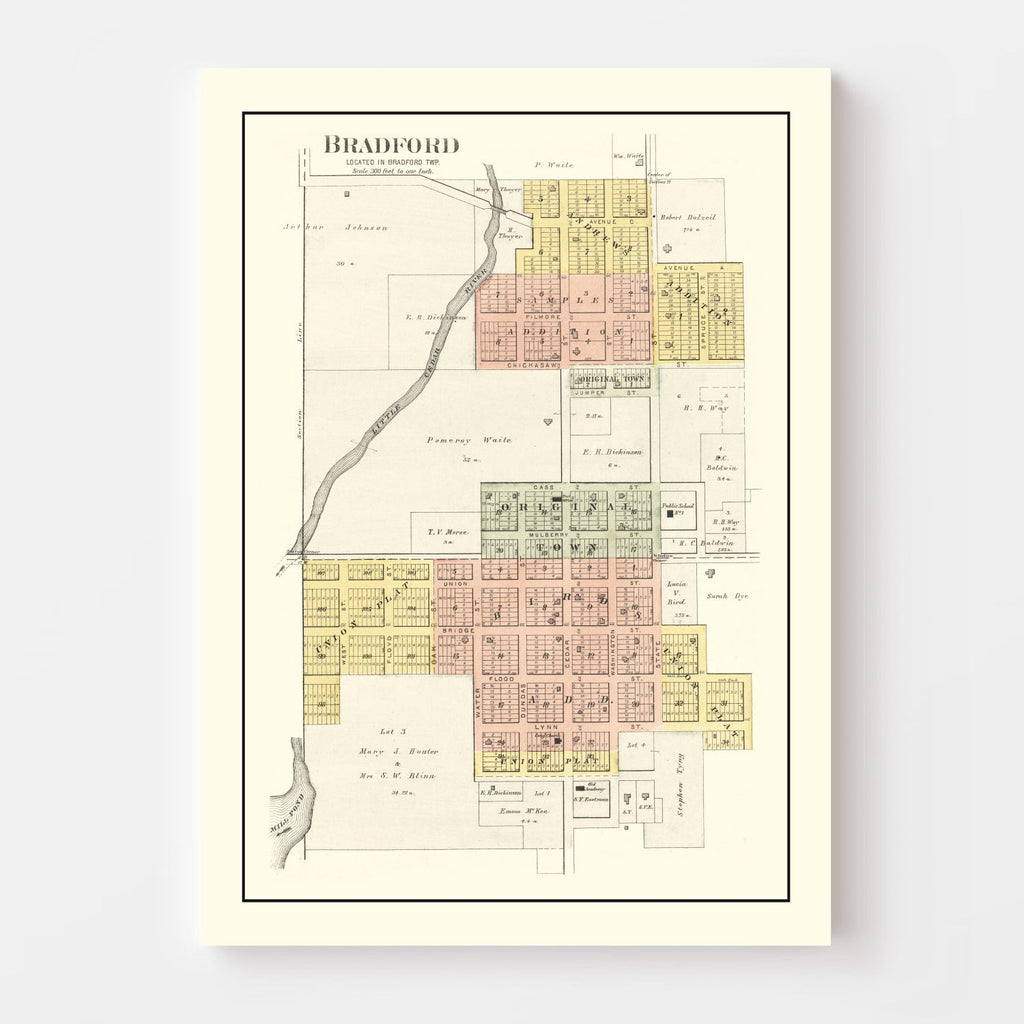 Vintage Map of Bradford, Iowa 1892