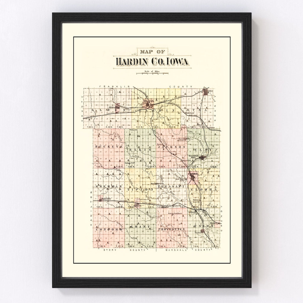 Vintage Map of Hardin County, Iowa 1892