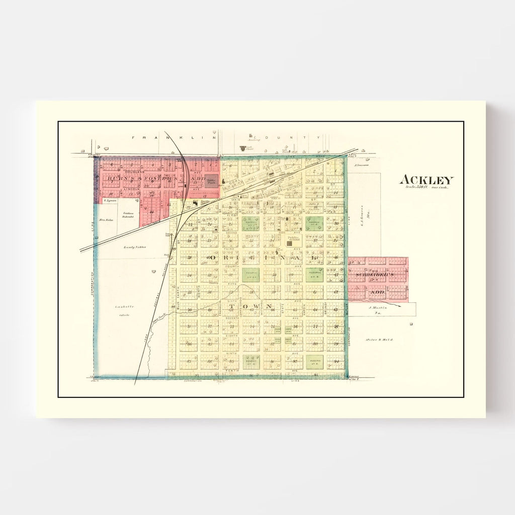 Vintage Map of Ackley, Iowa 1892