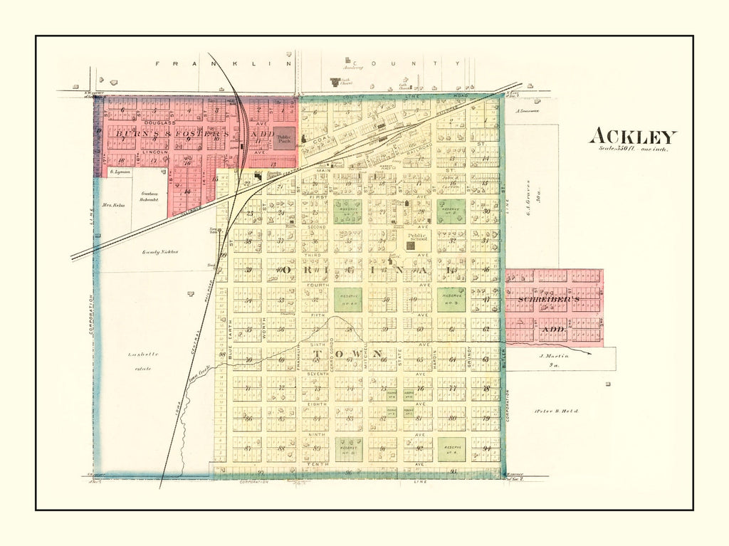 Vintage Map of Ackley, Iowa 1892
