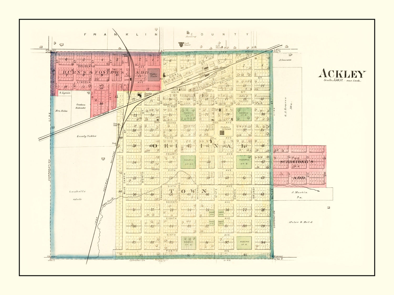 Vintage Map of Ackley, Iowa 1892