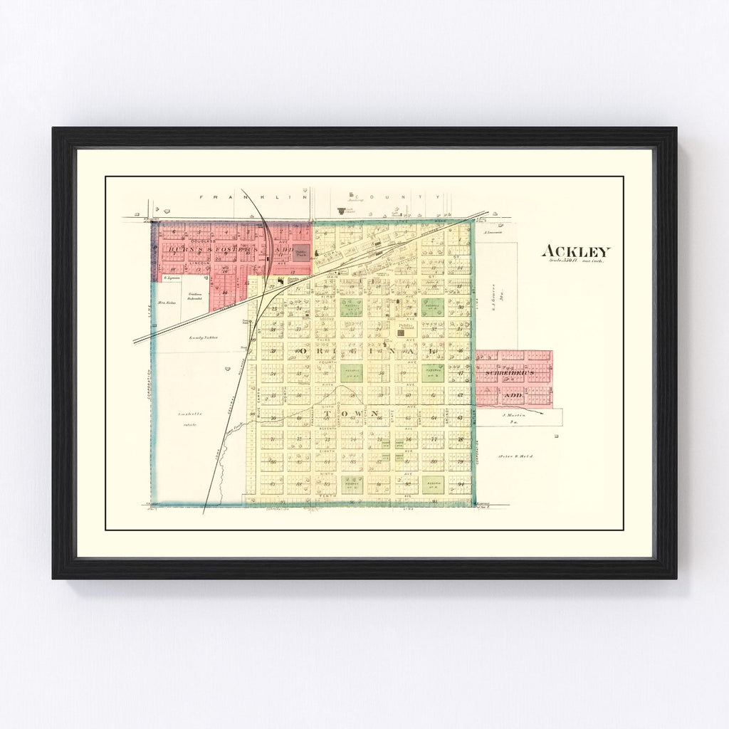 Vintage Map of Ackley, Iowa 1892