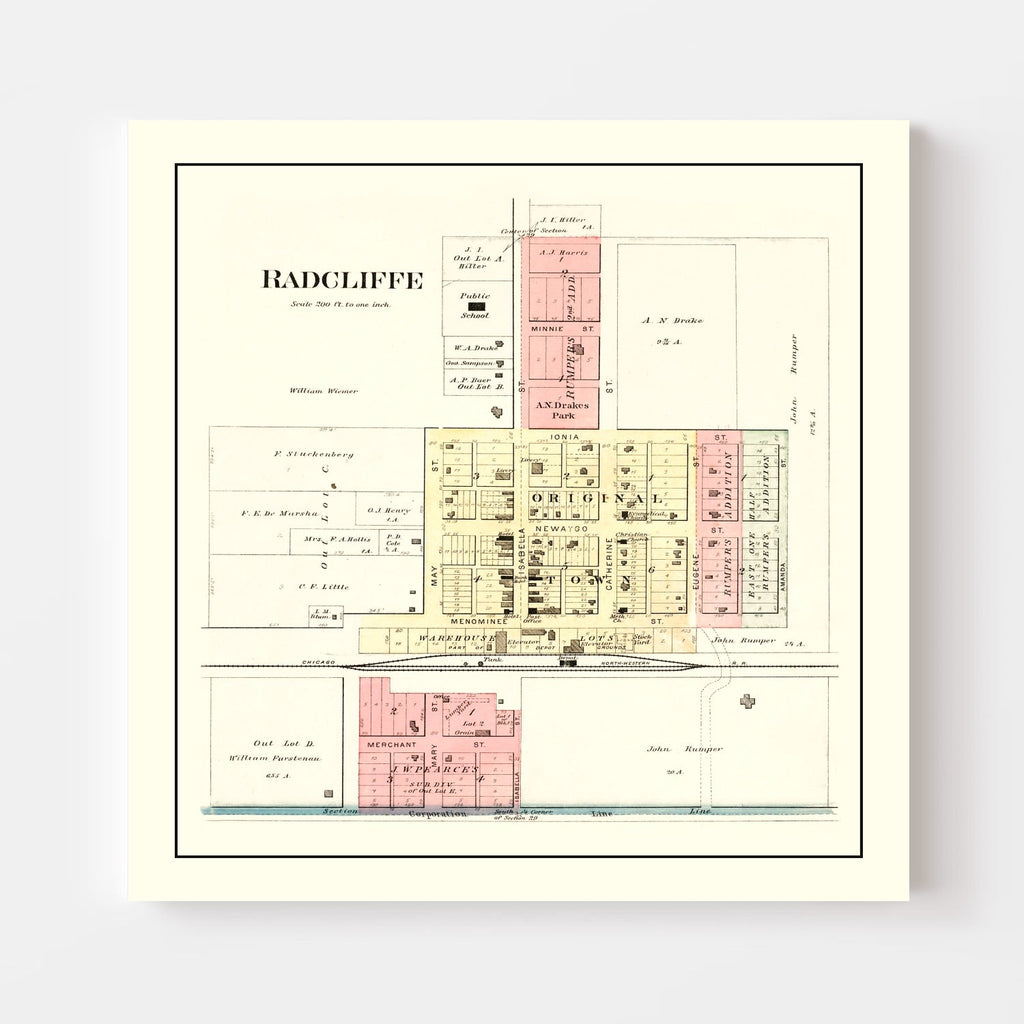 Vintage Map of Radcliffe, Iowa 1892