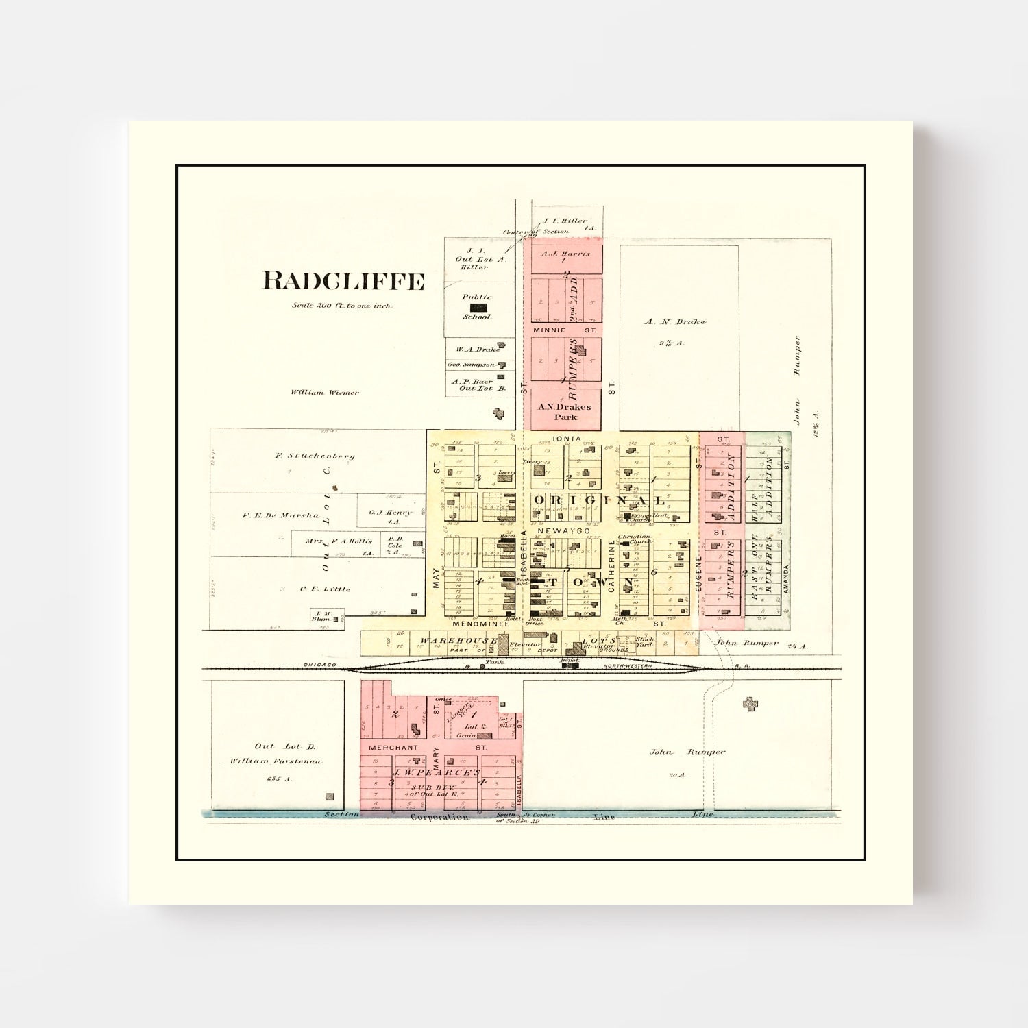Vintage Map of Radcliffe, Iowa 1892