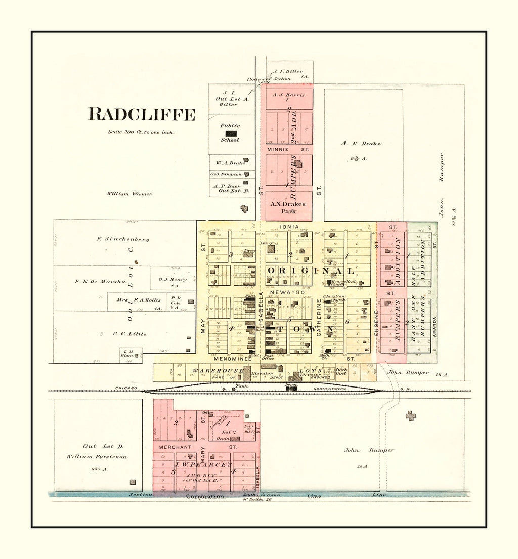Vintage Map of Radcliffe, Iowa 1892