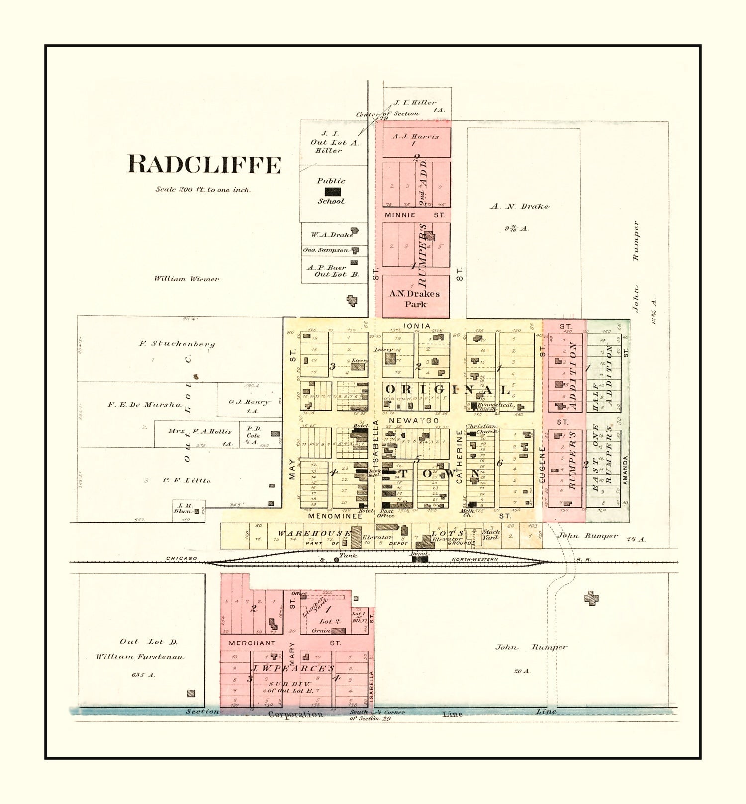 Vintage Map of Radcliffe, Iowa 1892