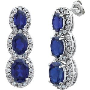 14K White Gold Lab-Grown  Blue Sapphire & .07 CTW Natural Diamond Earrings