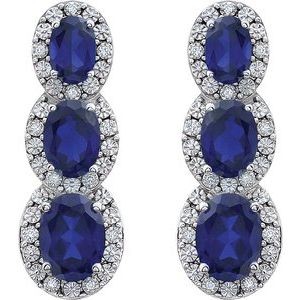 14K White Gold Lab-Grown  Blue Sapphire & .07 CTW Natural Diamond Earrings