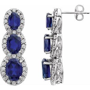 14K White Gold Lab-Grown  Blue Sapphire & .07 CTW Natural Diamond Earrings
