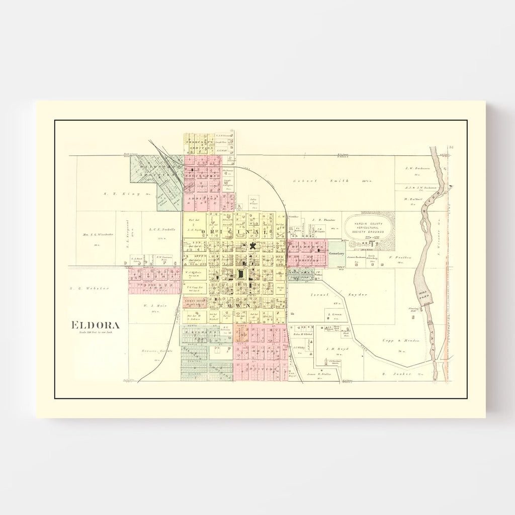Vintage Map of Eldora, Iowa 1892