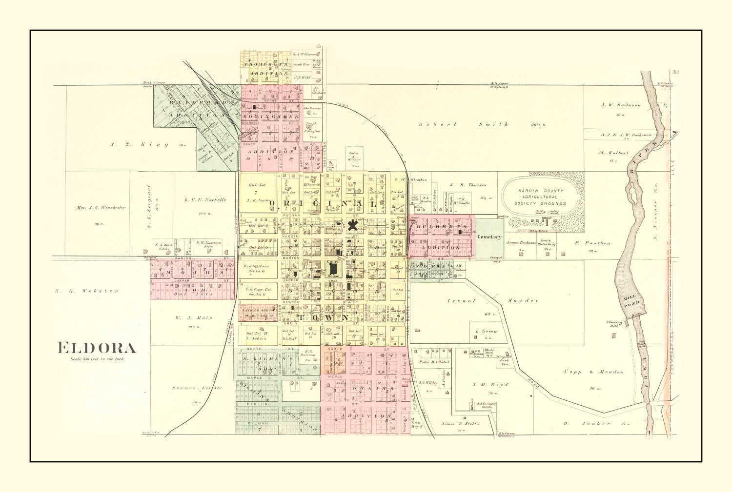 Vintage Map of Eldora, Iowa 1892