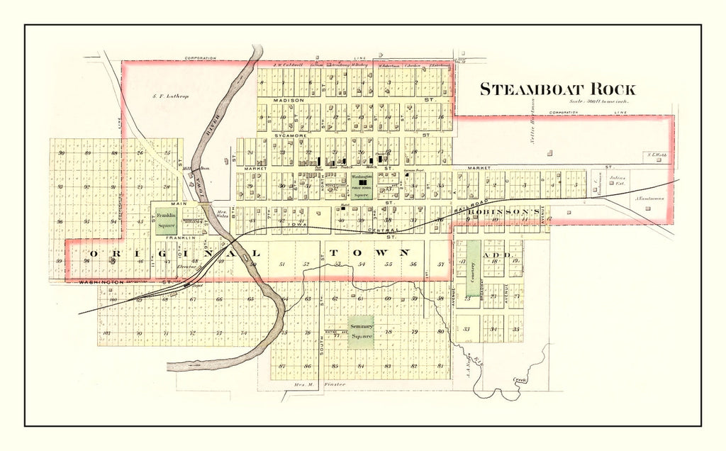 Vintage Map of Steamboat Rock, Iowa 1892