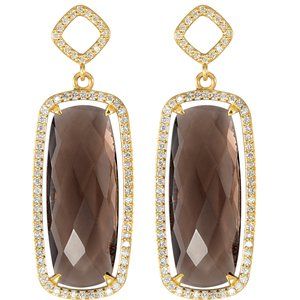14K Yellow Gold Natural Smoky Quartz & 3/4 CTW Natural Diamond Earrings – image 2