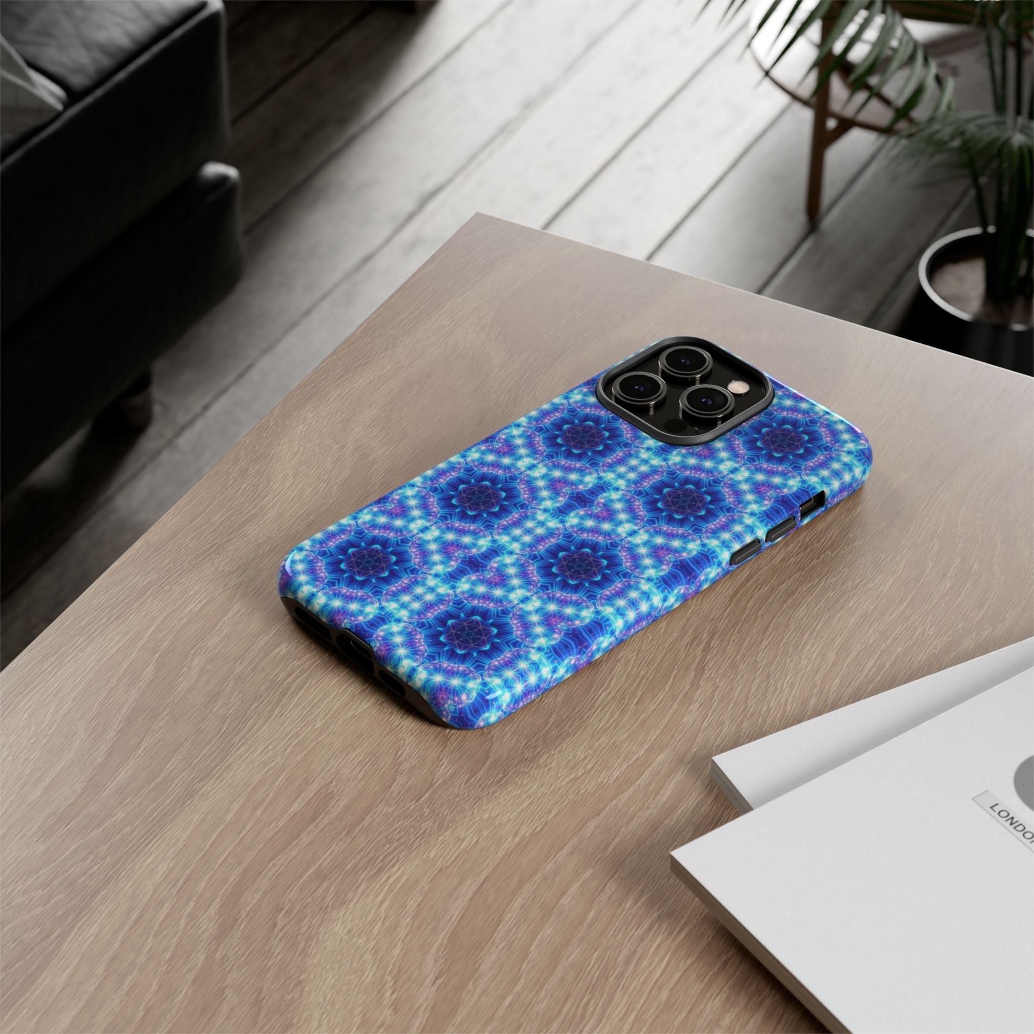 Blue Mandalas with Neon Lights Tough Phone Cases