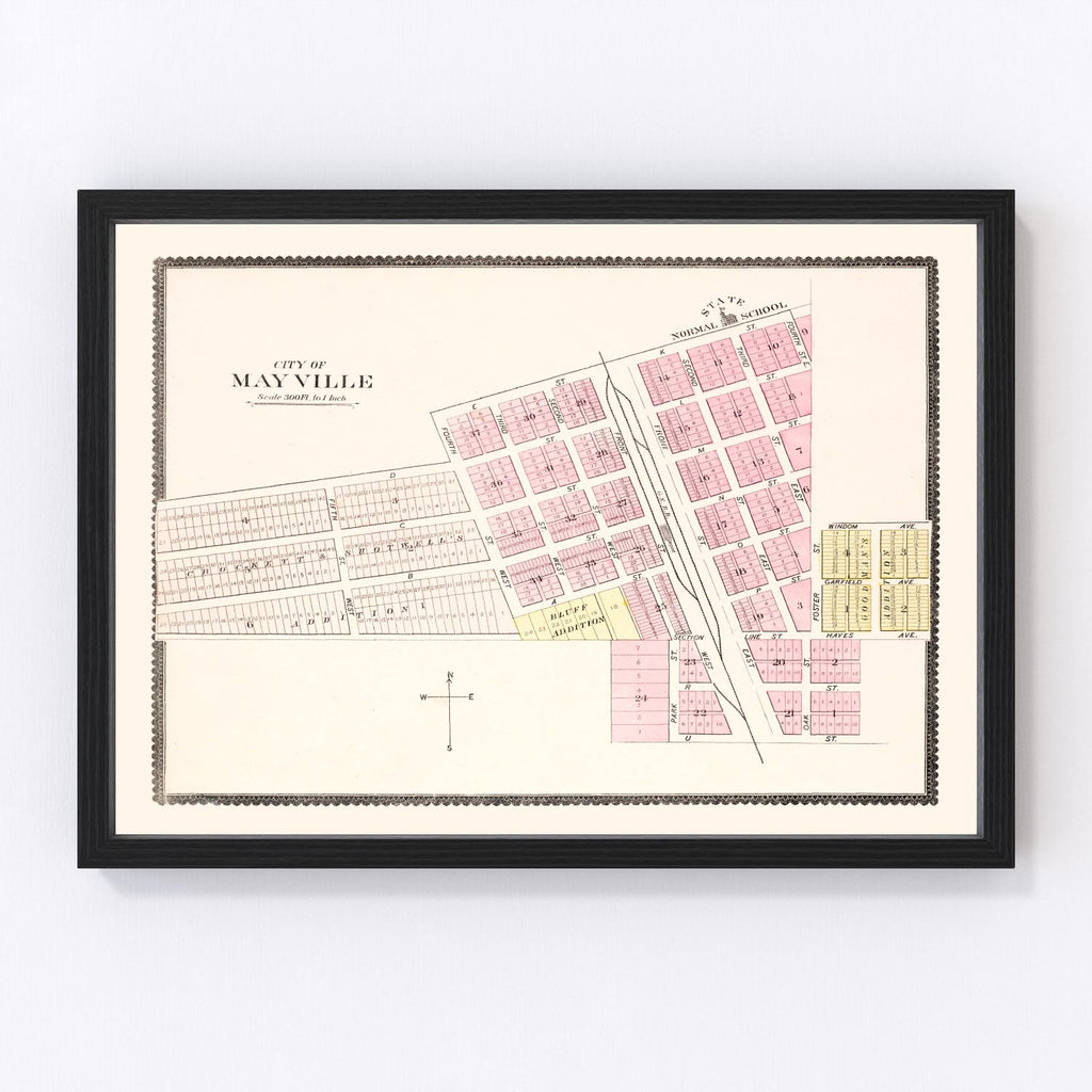 Vintage Map of Mayville, North Dakota 1892