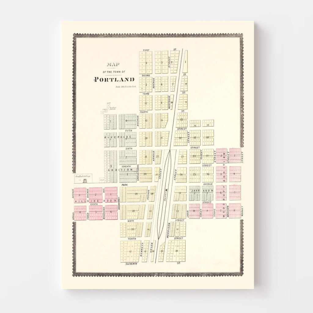 Vintage Map of Portland, North Dakota 1892
