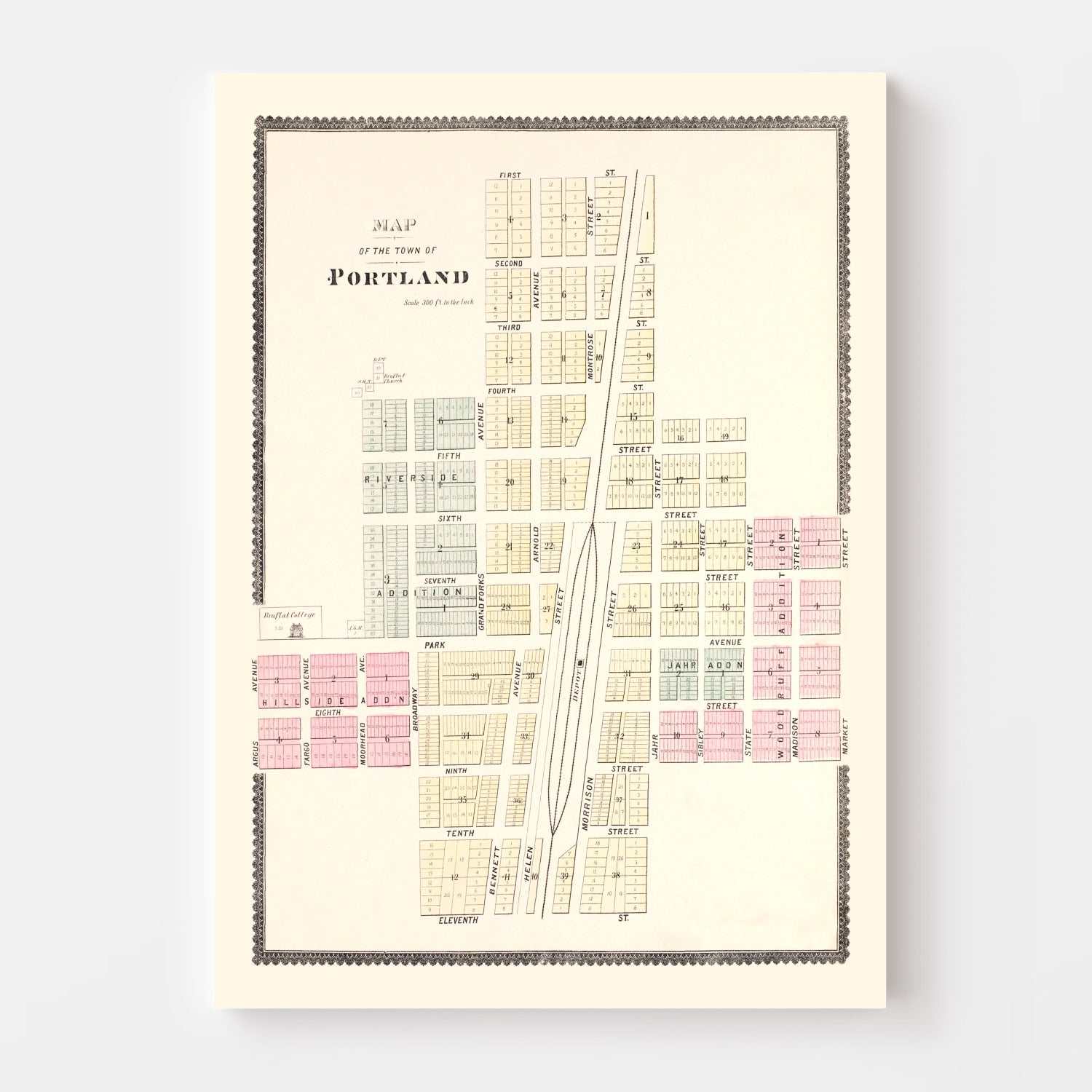 Vintage Map of Portland, North Dakota 1892