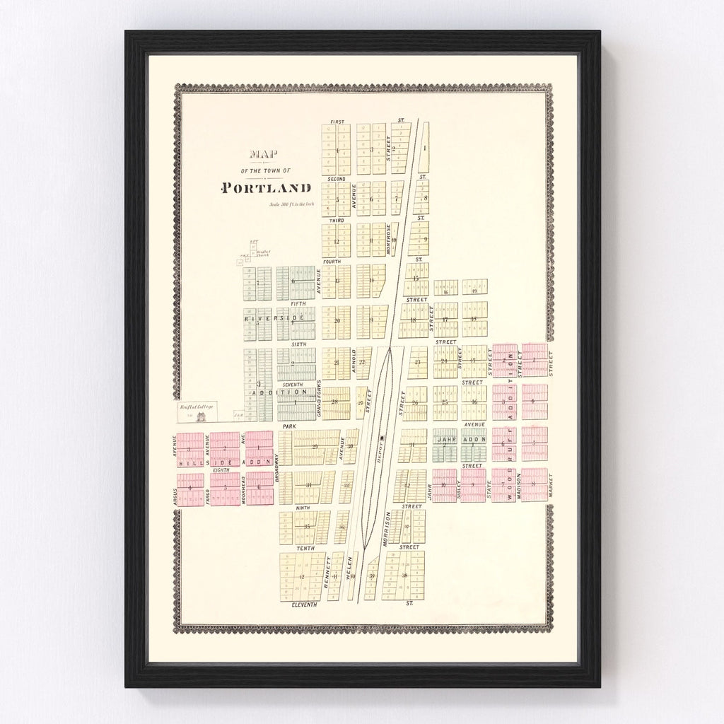 Vintage Map of Portland, North Dakota 1892