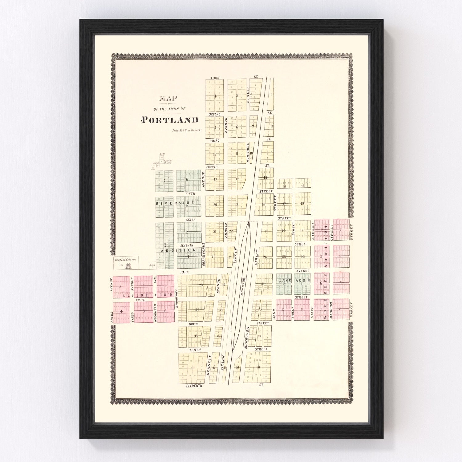 Vintage Map of Portland, North Dakota 1892
