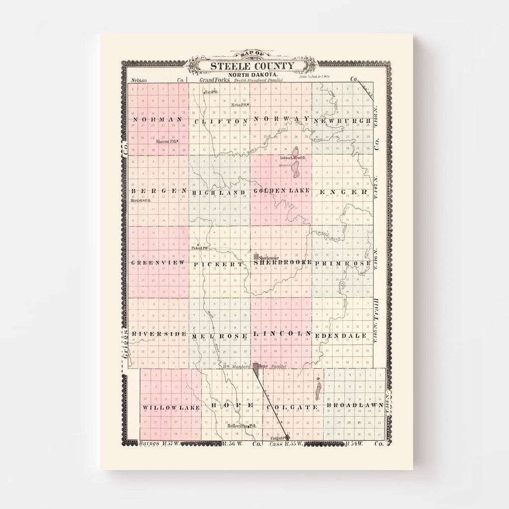 Vintage Map of Steele County, North Dakota 1892