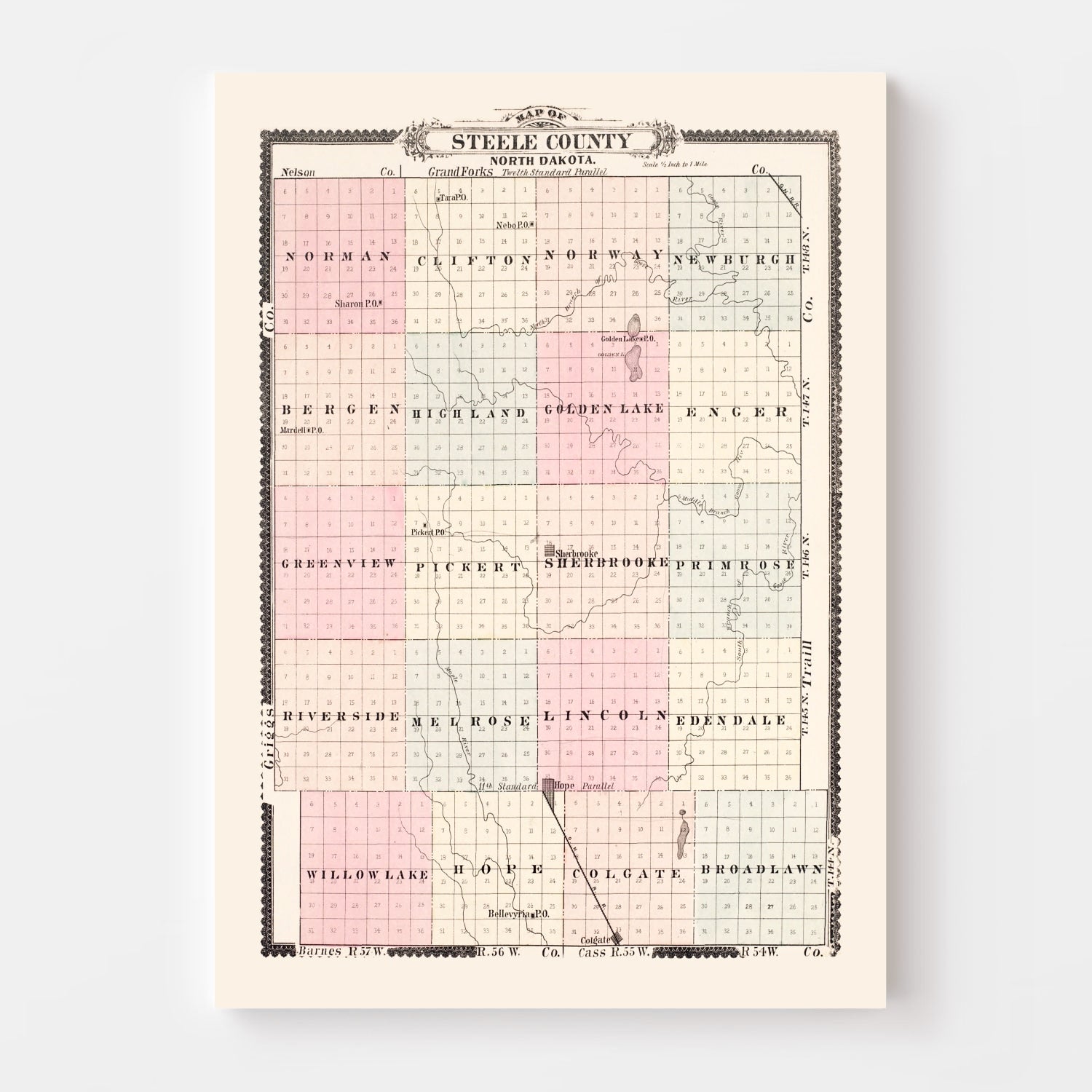 Vintage Map of Steele County, North Dakota 1892