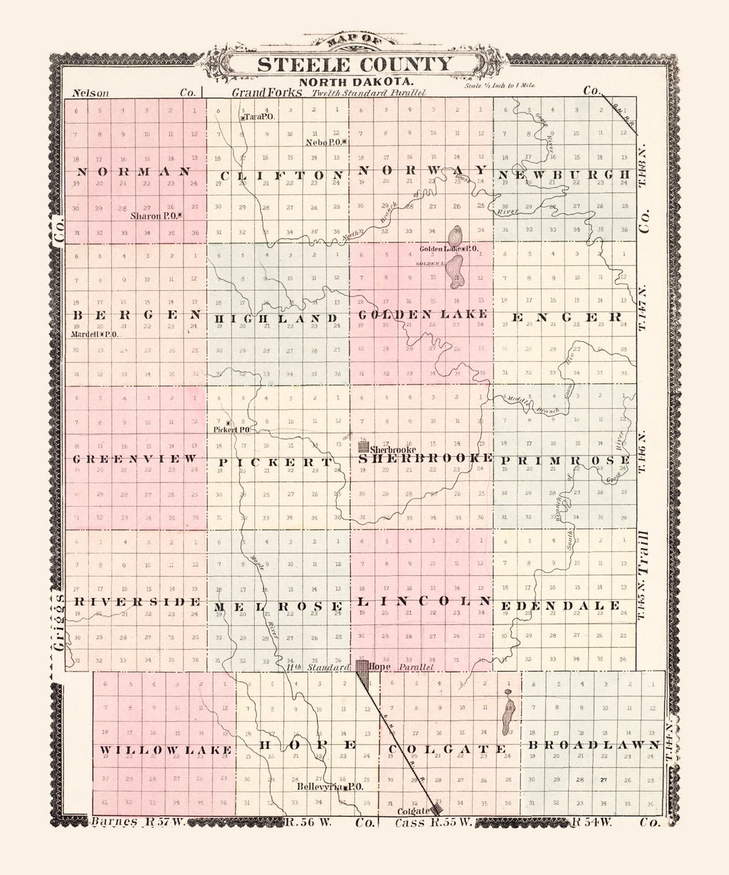 Vintage Map of Steele County, North Dakota 1892