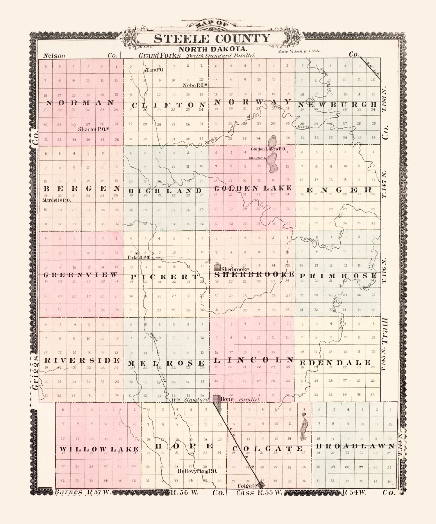 Vintage Map of Steele County, North Dakota 1892