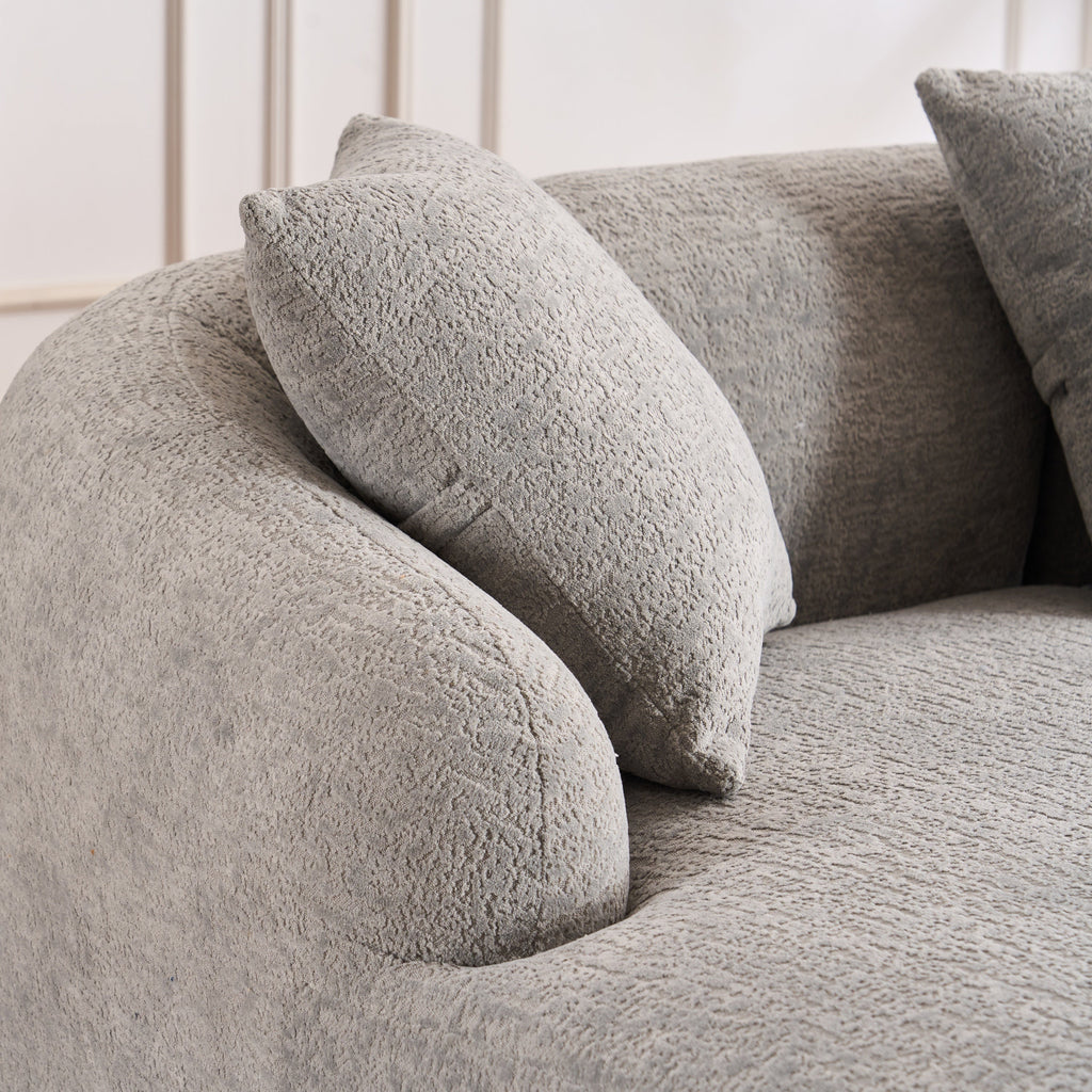 Boneless L-Shape Sectional Sofa with Curved Chaise,Grey Modular Chenille Compression Couch,30D High-Density Foam,Minimalist Modular Couches Sleeper for Living Room Bedroom Apartment Lounge.