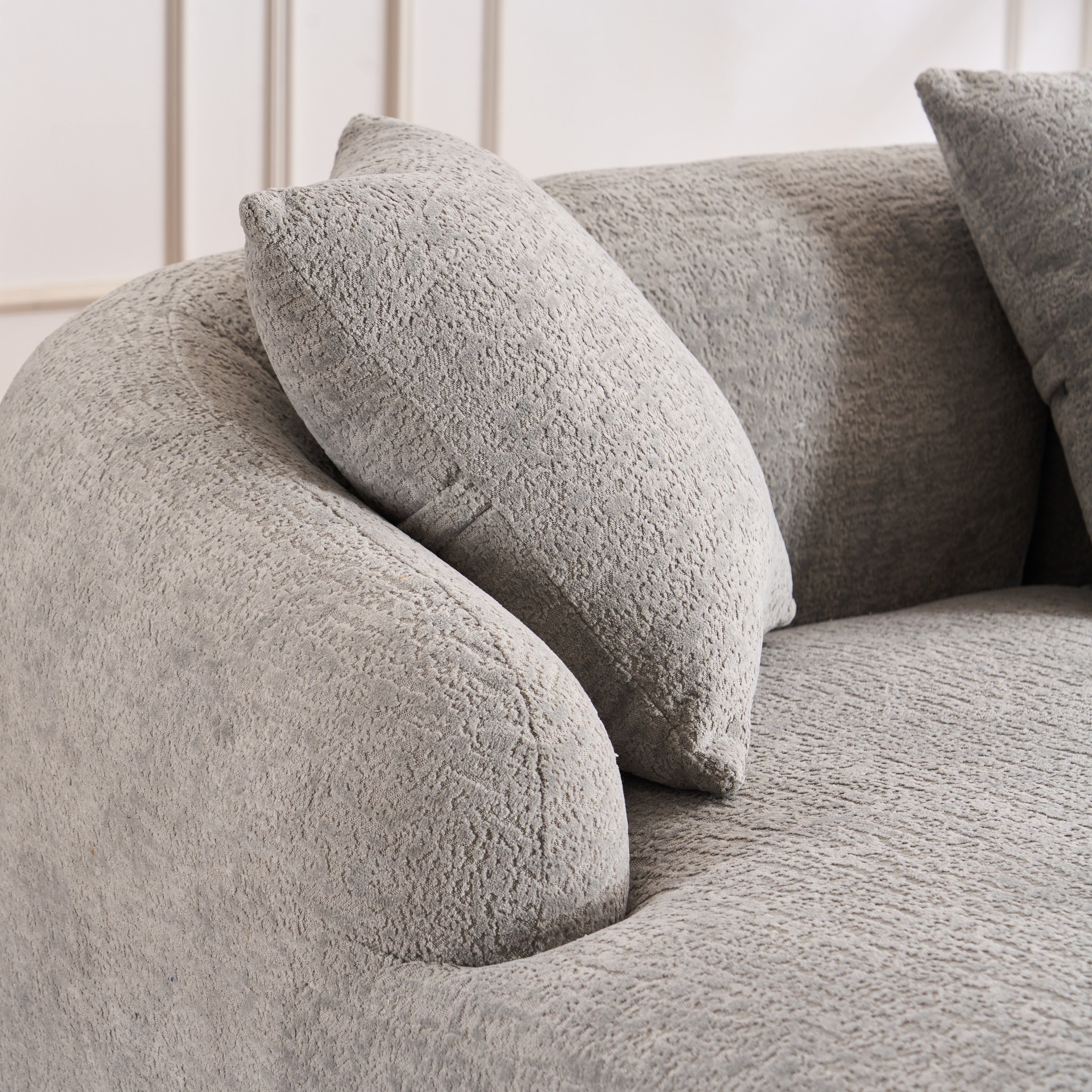Boneless L-Shape Sectional Sofa with Curved Chaise,Grey Modular Chenille Compression Couch,30D High-Density Foam,Minimalist Modular Couches Sleeper for Living Room Bedroom Apartment Lounge.