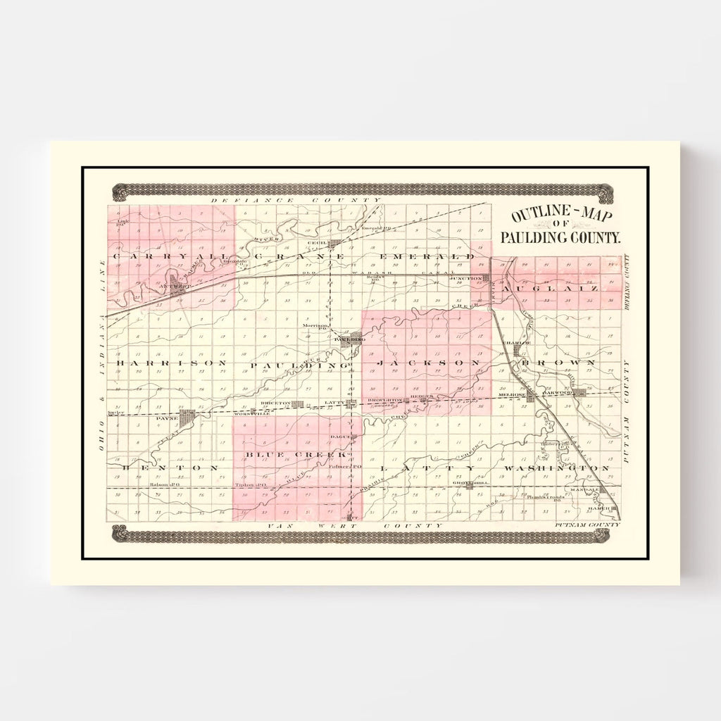 Vintage Map of Paulding County, Ohio 1892