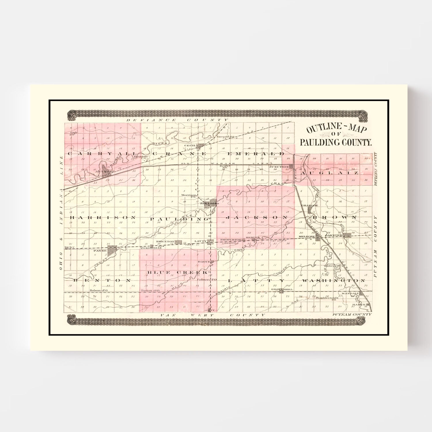 Vintage Map of Paulding County, Ohio 1892