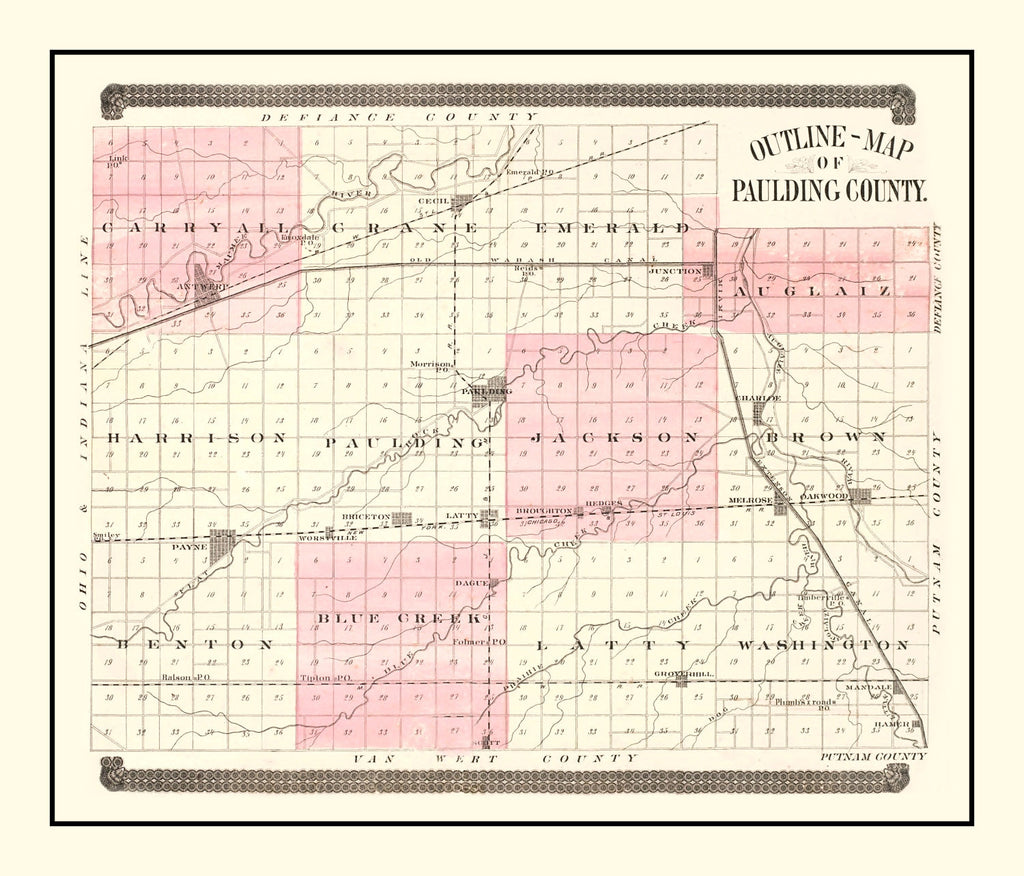 Vintage Map of Paulding County, Ohio 1892