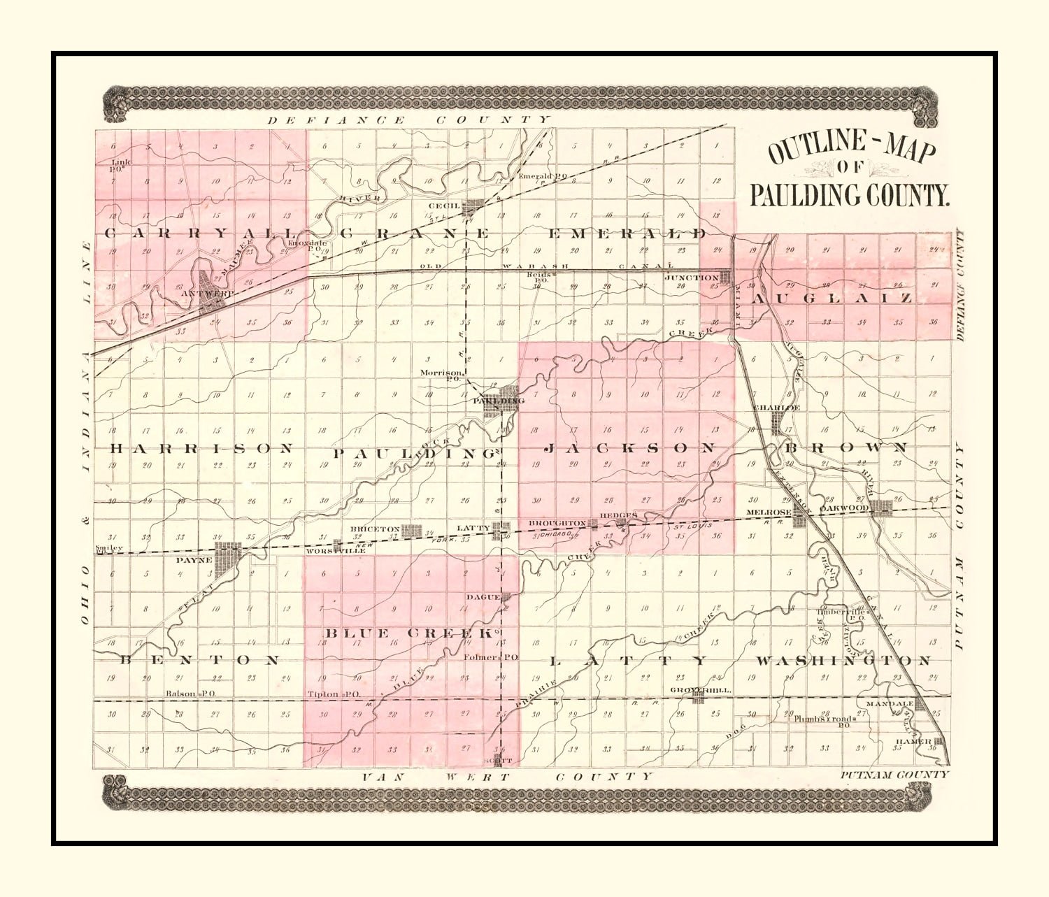 Vintage Map of Paulding County, Ohio 1892