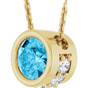 14K Yellow Gold Natural Aquamarine & .07 CTW Natural Diamond 18" Necklace
