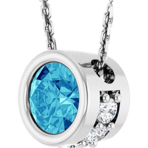 14K White Gold Natural Blue Zircon & .07 CTW Natural Diamond 18" Necklace